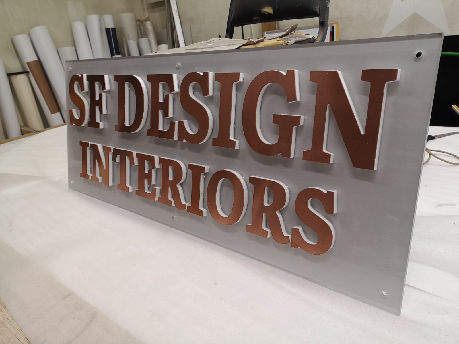 Dimensional letter signage for interior design and beauty brands